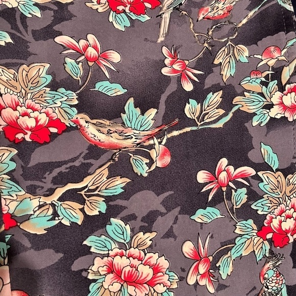 Elevenses Rare Silky Bird and Flower Print Tuxedo Stripe Pants 4 - Picture 10 of 11